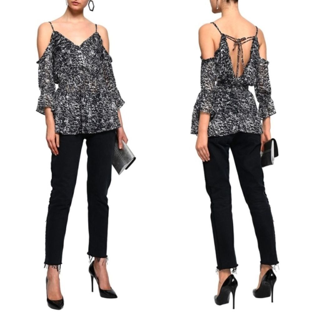 NWT IRO Eldan Ruffle Chiffon Black White T…